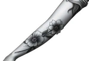 Pin up picture arm sleeve. With October flower November flower December flower tattoo idea