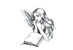 Beautiful woman angel crying over a tombstone tattoo idea