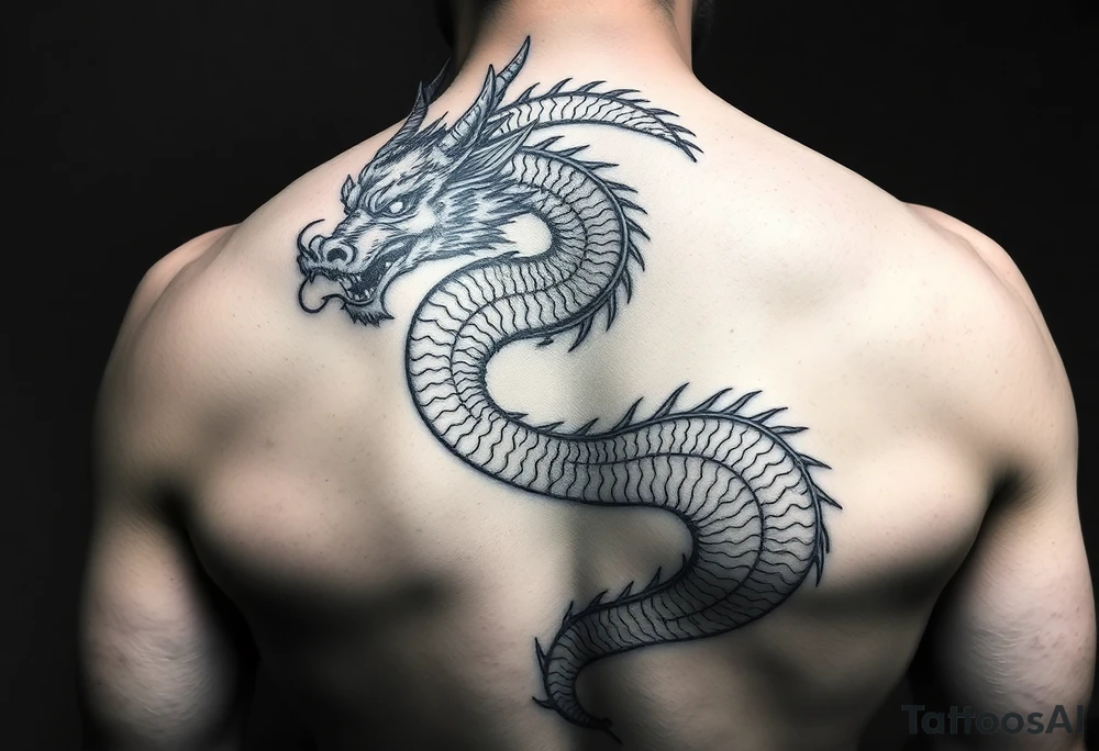 Tatuaje en espalda completa solo de la cabeza de un dragón demonio japones sin cuerpo tattoo idea