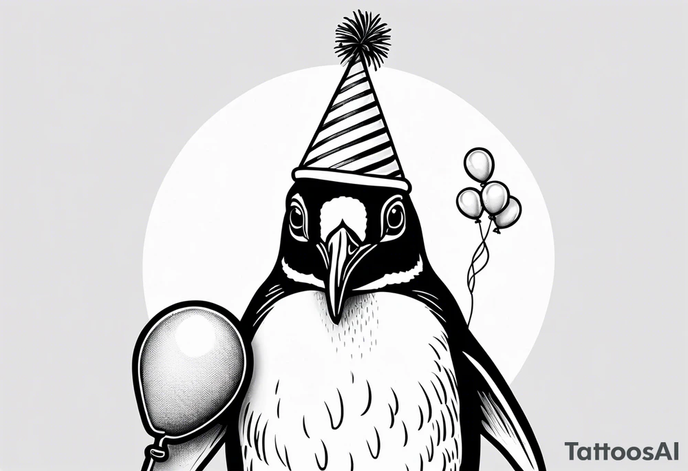 Realistic Penguin with a party hat and a ballon tattoo idea Realistic Penguin with a party hat and a ballon tattoo idea