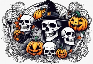 Create a Halloween tattoo with lots of colors and iconic characters tattoo idea