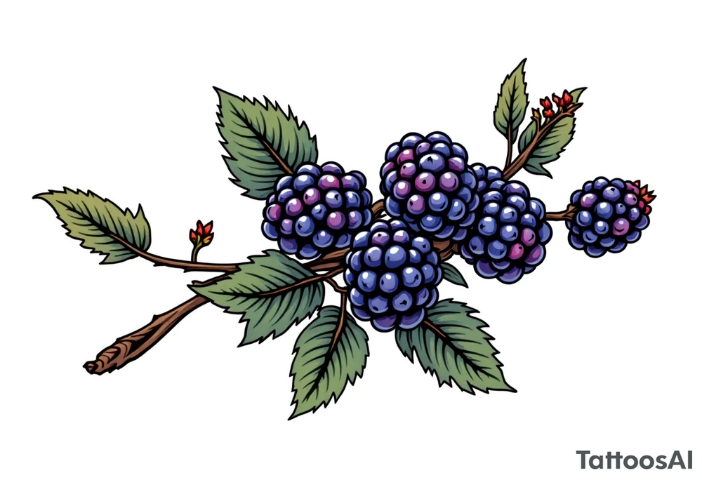American traditional style Blackberry branch in a line to wrap around an arm tattoo idea
