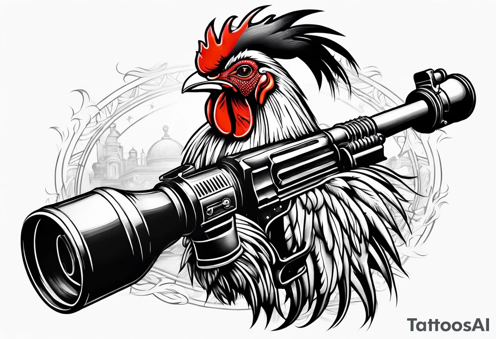 rooster holding a machine gun tattoo idea