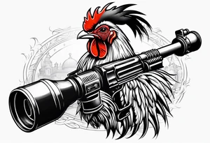rooster holding a machine gun tattoo idea