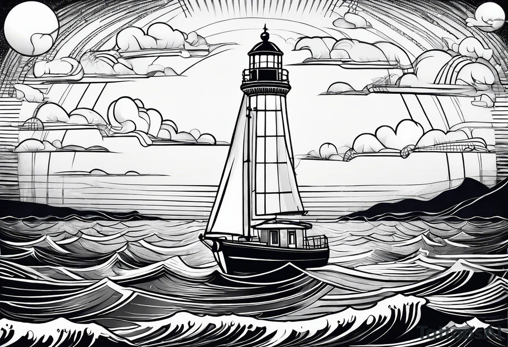 sailboat sail patched in such a way that it resembles a maritime lighthouse. tattoo idea