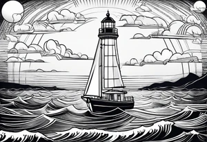 sailboat sail patched in such a way that it resembles a maritime lighthouse. tattoo idea