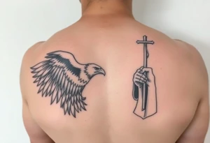 continue my tattoo that already has an eagle and a priest upper hand tattoo idea