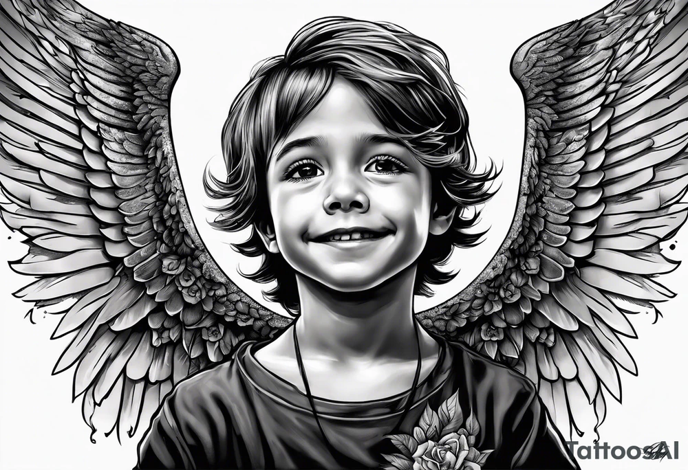 Kid smiling looking up at angel of death tattoo idea
