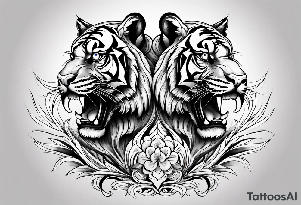 two thai tiger bodies vertical tattoo idea