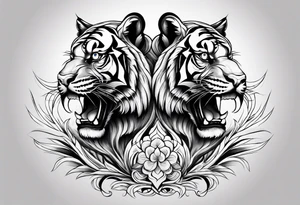 two thai tiger bodies vertical tattoo idea
