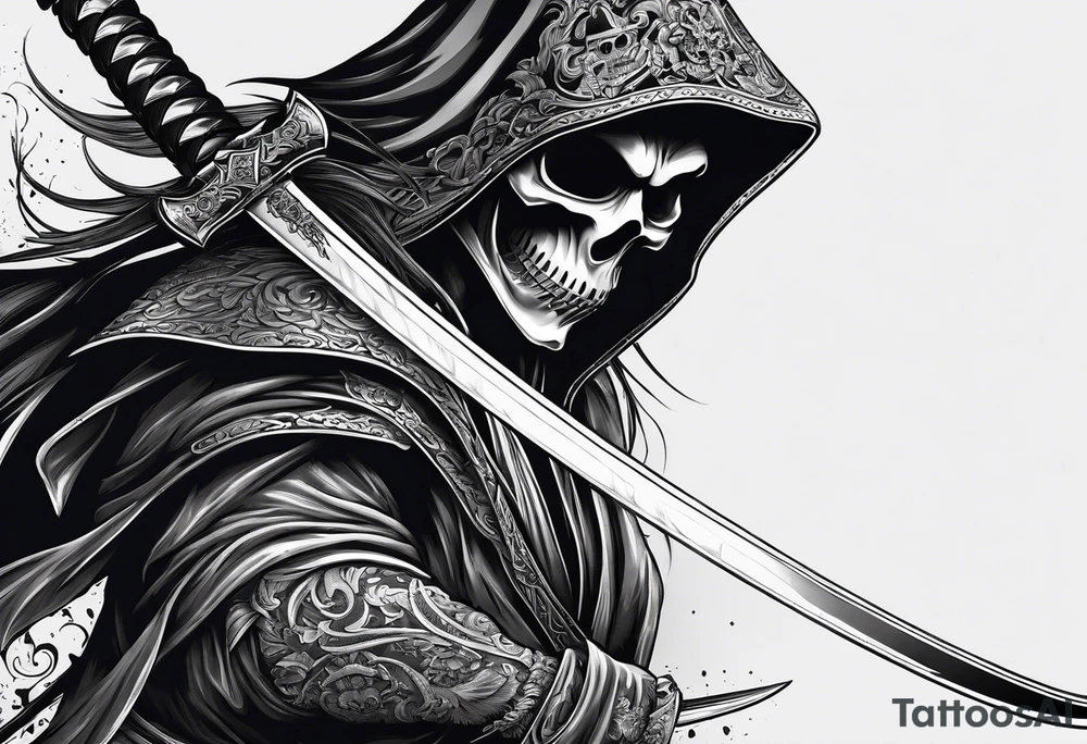 katana with grim reaper tattoo idea