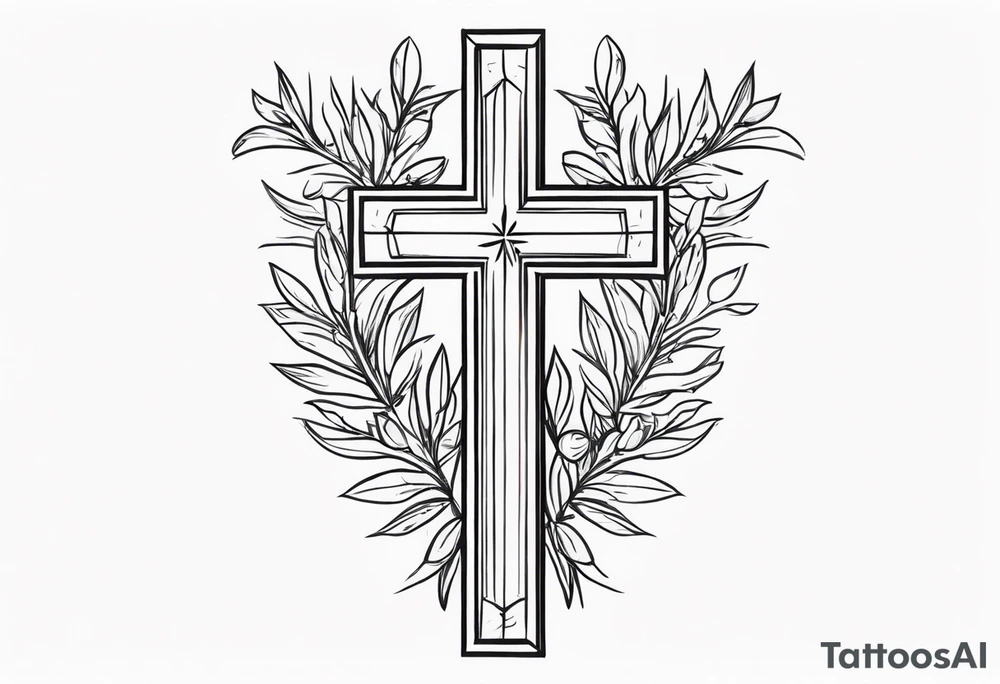 Christian cross with olive branches around it tattoo idea Christian cross with olive branches around it tattoo idea