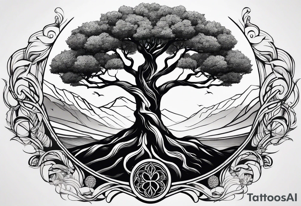 minimalistic Yggdrasil tree with no leaves tattoo idea