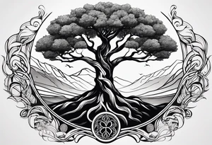 minimalistic Yggdrasil tree with no leaves tattoo idea