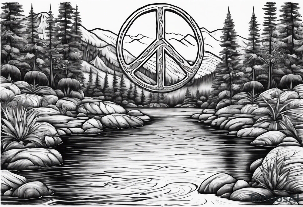 Peace sign with river 
Peace like a river. It is well tattoo idea