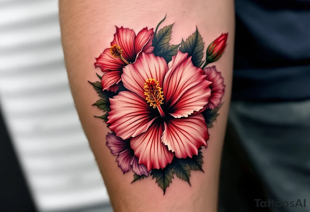 Masculine hibiscus flowers tattoo idea
