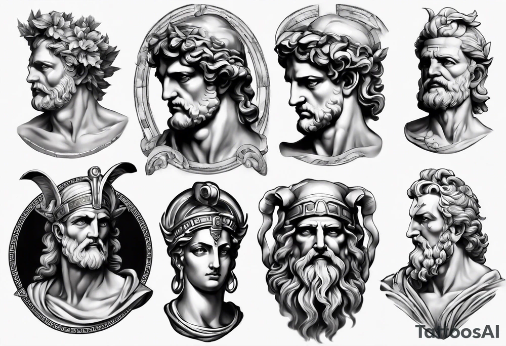 greek god statue realistic tattoo idea
