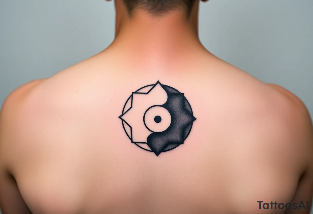LARGE GEOMETRIC YIN YANG WITH NEGATIVE SPACE tattoo idea