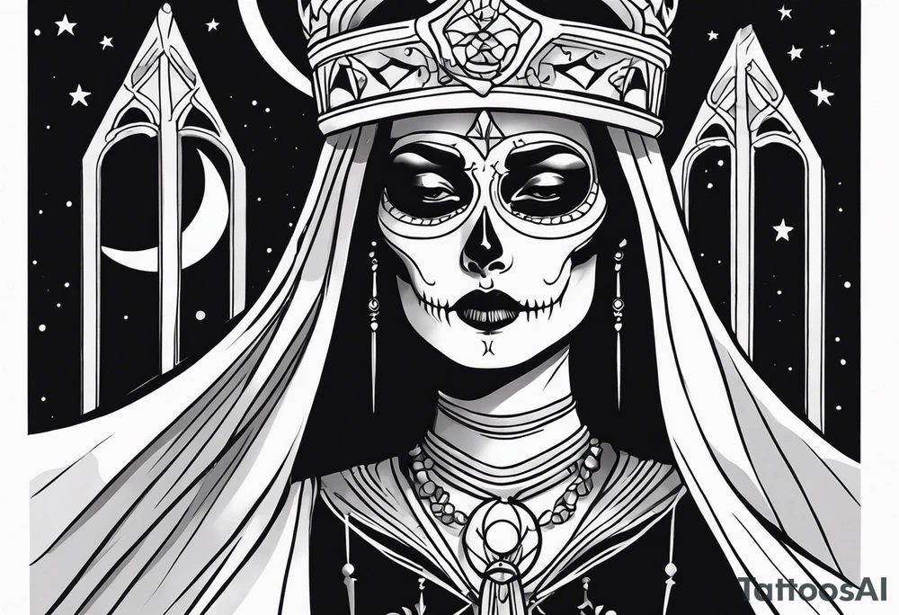 High priestess skeleton moon tarot card tattoo idea