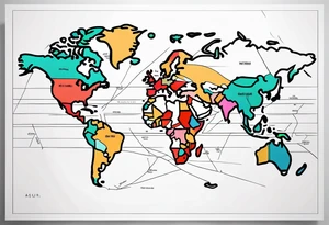 vertical lines with a map of the world tattoo idea