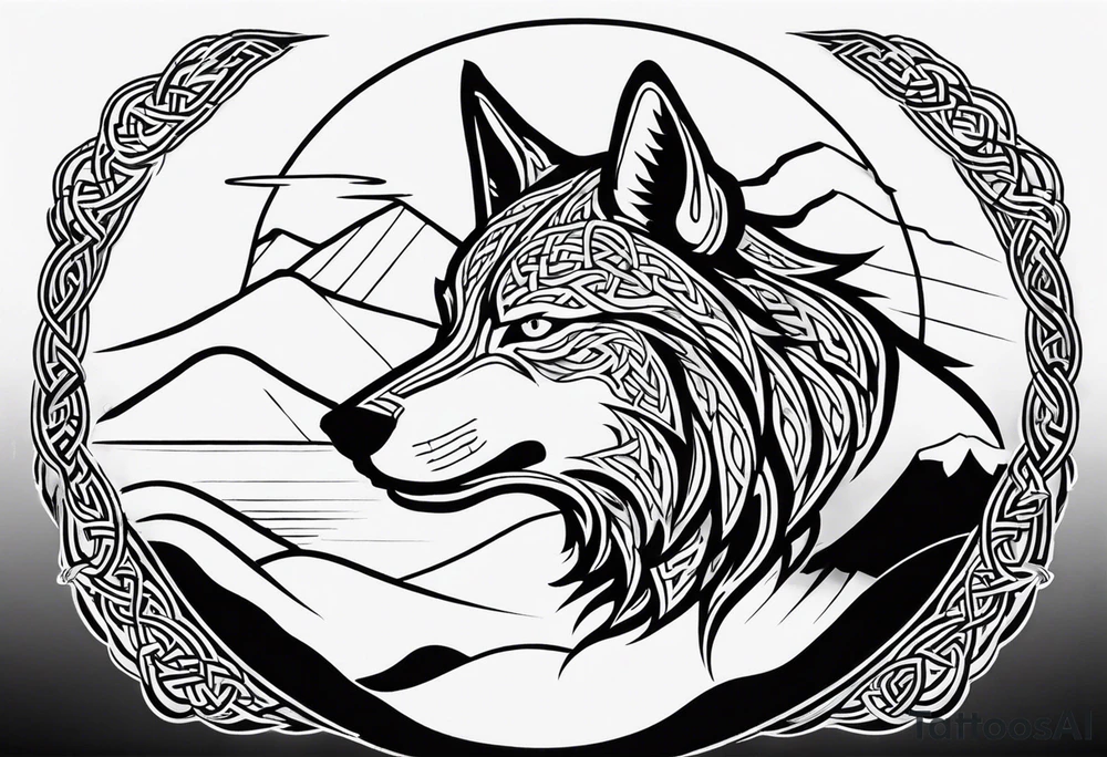 Sode view Angry celtic wolf tattoo idea