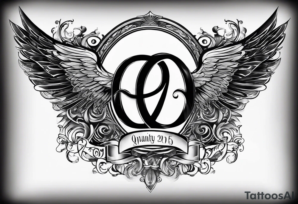 Infinity sign dates January 1, 1959 to February 2, 2016 and angle wings in the background tattoo idea