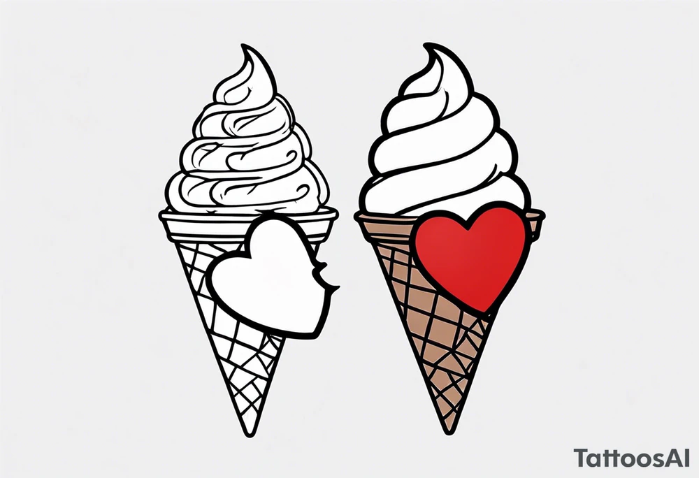 chocolate chip ice cream cone with one red heart tattoo idea