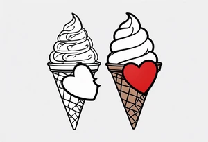 chocolate chip ice cream cone with one red heart tattoo idea