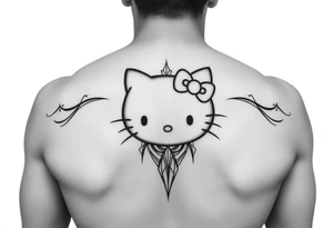 white background, cyber sigilism art / neo primal inspired hello kitty tattoo idea