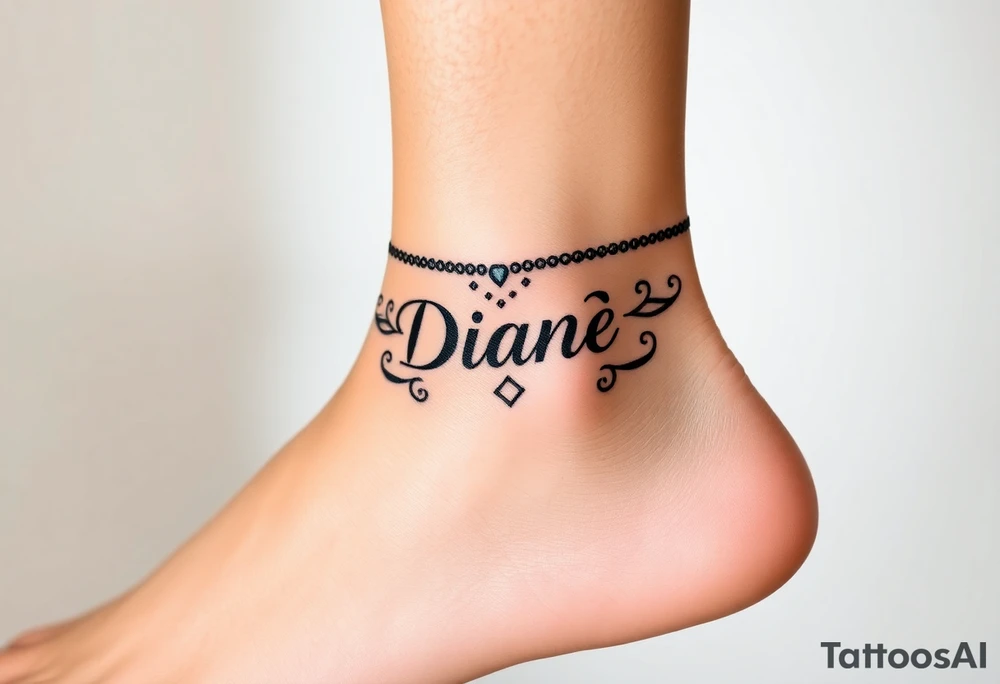 Anklet and charm name Diane tattoo idea