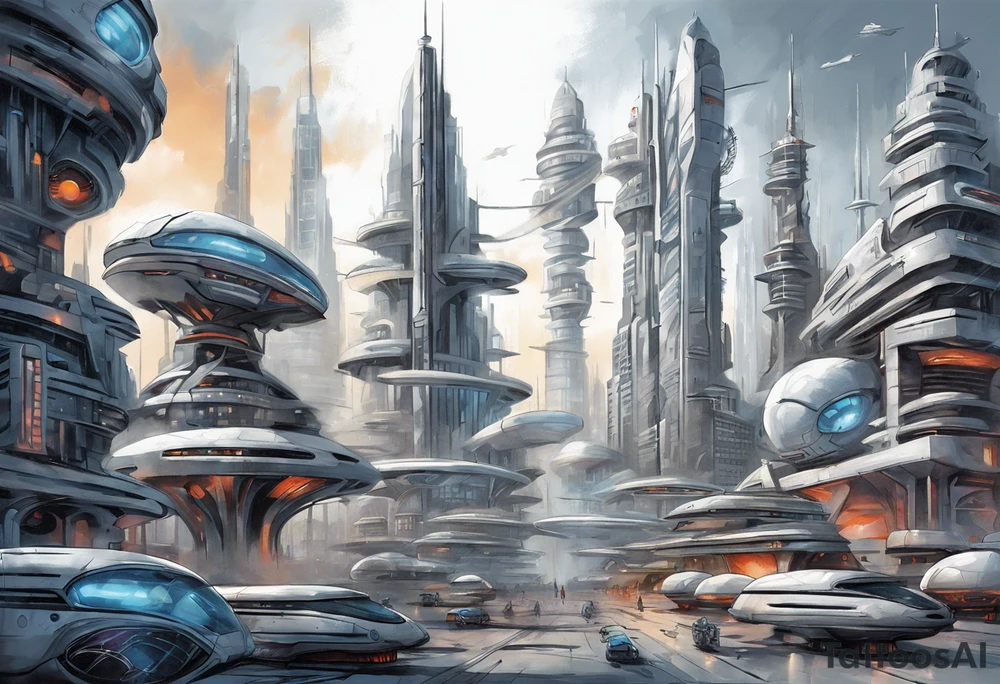 futuristic city by greg rutkowski tattoo idea