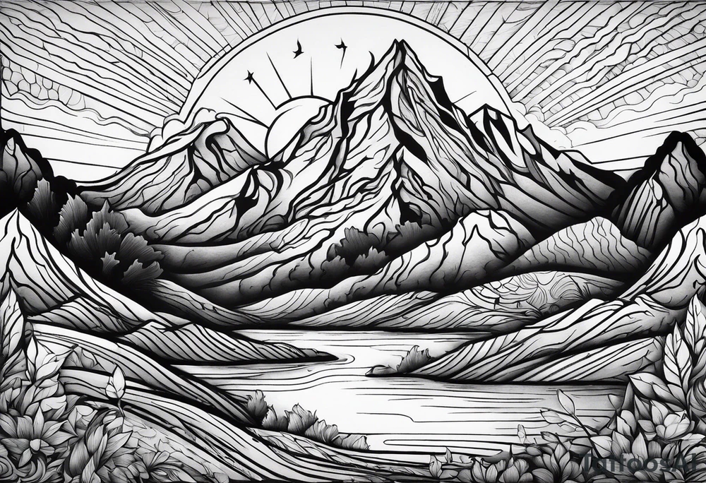 Strong mountain with a little flame tattoo idea