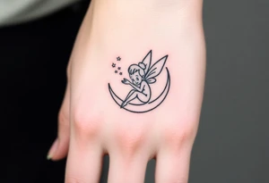 Tinkerbell sitting in a half moon thrown pixie dust tattoo idea