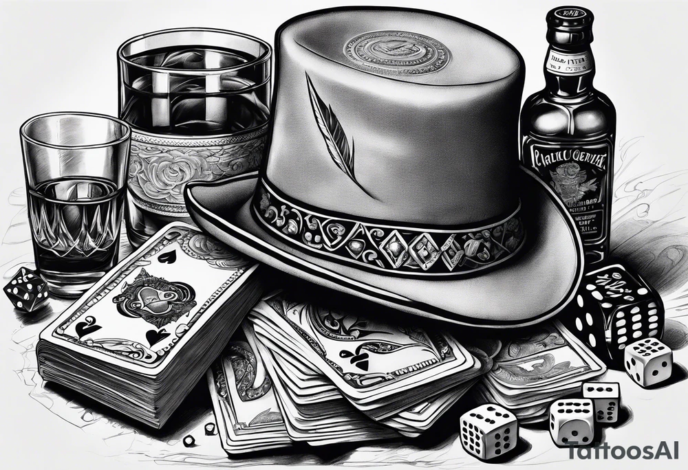 cards, money, dice, and whiskey on ice, tattoo idea
