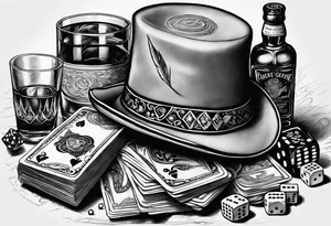 cards, money, dice, and whiskey on ice, tattoo idea