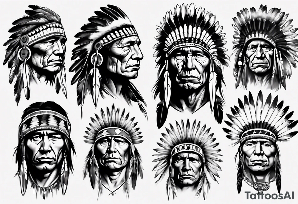 Native American theme man face photorealism tattoo idea