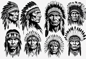 Native American theme man face photorealism tattoo idea