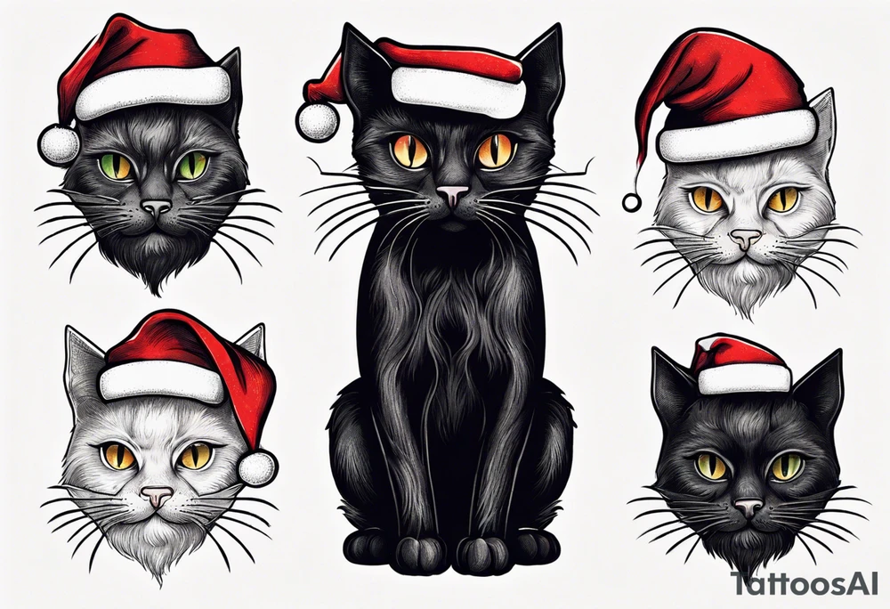 a black cat wearing a santa hat tattoo idea