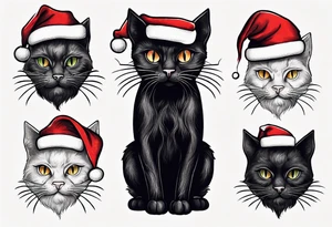 a black cat wearing a santa hat tattoo idea