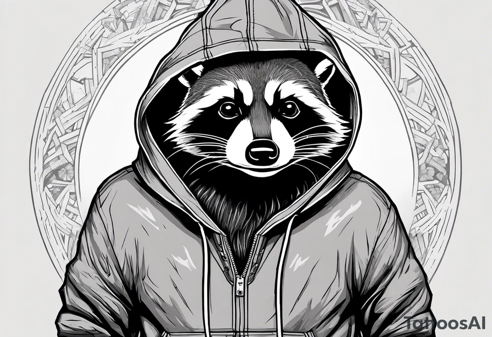raccoon wearing a Superman hoodie tattoo idea