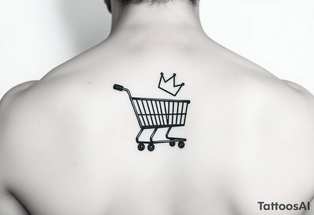 A small shopping cart with a princess crown 
somewhere on it tattoo idea