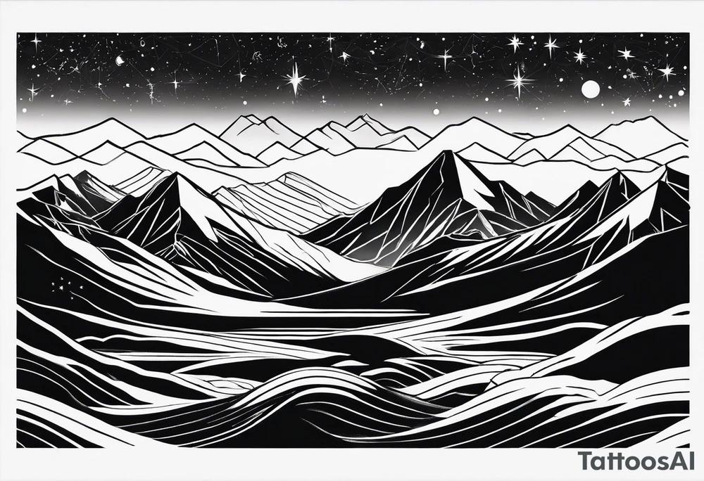 Simple constellation lines over mountain range tattoo idea