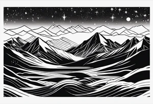 Simple constellation lines over mountain range tattoo idea
