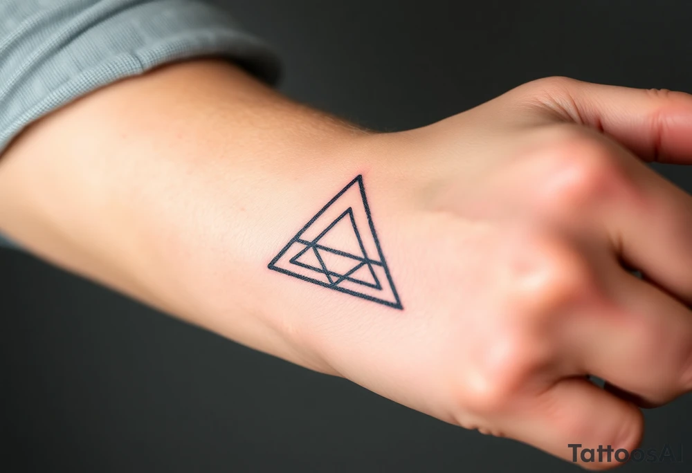 Geometric small triangle with a papper plane while being psychedelic with fine thin lines tattoo idea