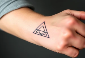Geometric small triangle with a papper plane while being psychedelic with fine thin lines tattoo idea