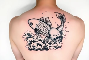 traditional koi fish swimming upstream through turbulent waves tattoo idea