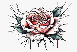 a bleeding watercolor rose, with a crown of thorns as the stem, simple, one line tattoo idea