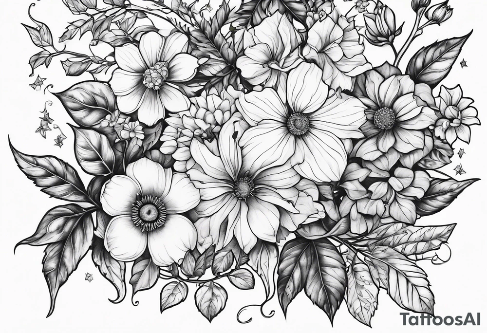 Wildflowers and ivy vines tattoo idea