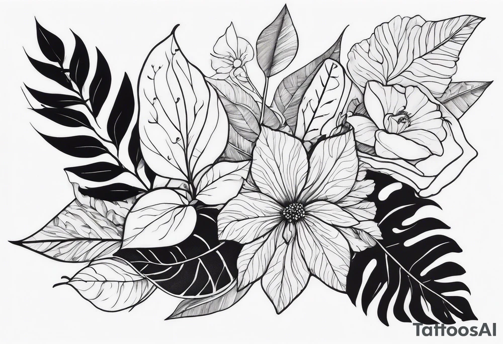Leaves with Flower Details Long tattoo idea