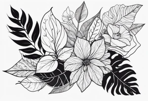 Leaves with Flower Details Long tattoo idea